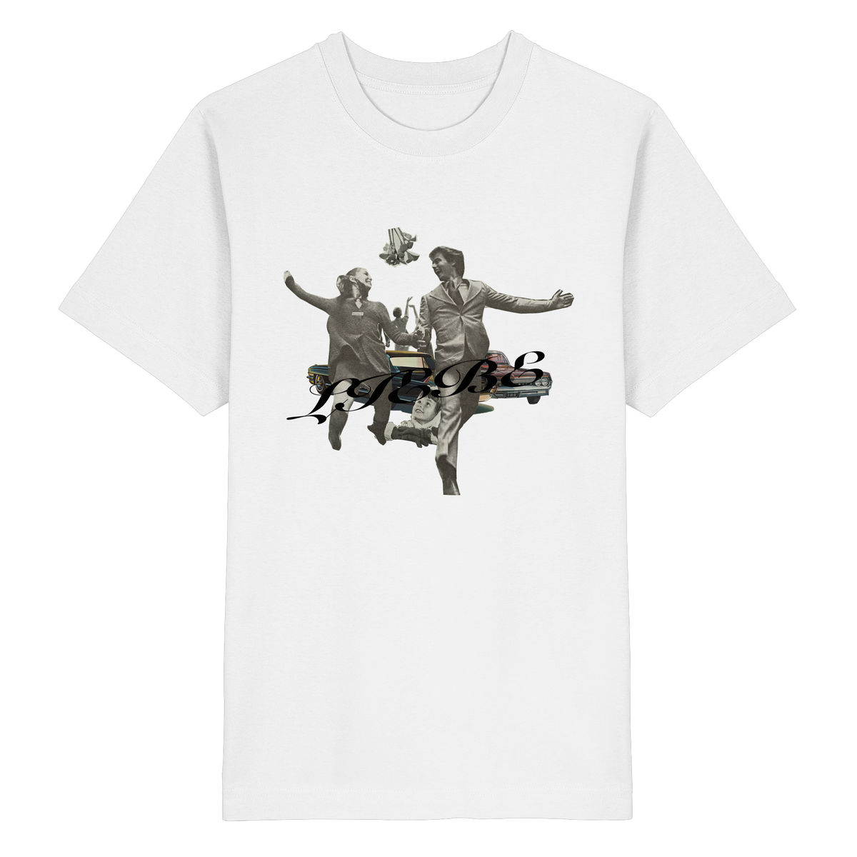 LIEBE Heavy Oversized Shirt mit weißem Druck in Weiß, Freisteller der Vorderansicht