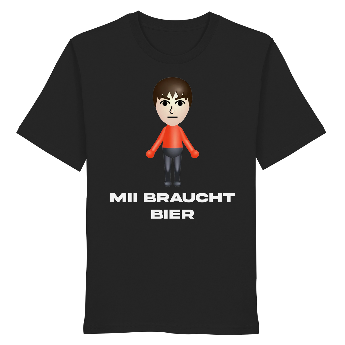 MII BRAUCHT BIER Meme Shirt in Schwarz, Freisteller der Vorderansicht