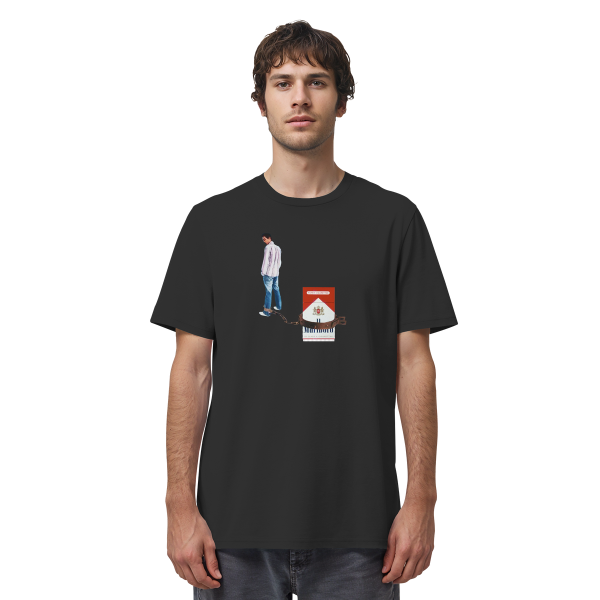 Mann trägt KIPPEN KETTE Meme Shirt in Schwarz, Vorderansicht