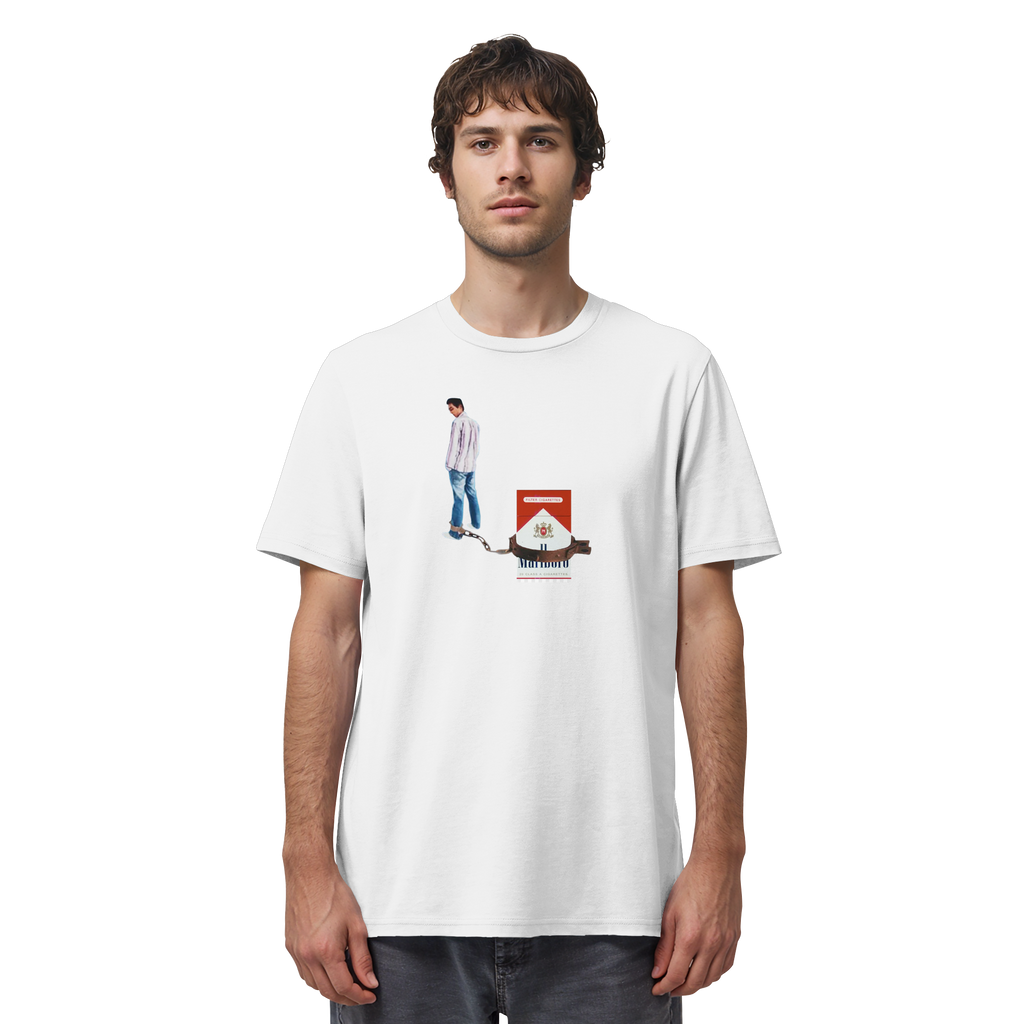 Mann trägt KIPPEN KETTE Meme Shirt in Weiß, Vorderansicht